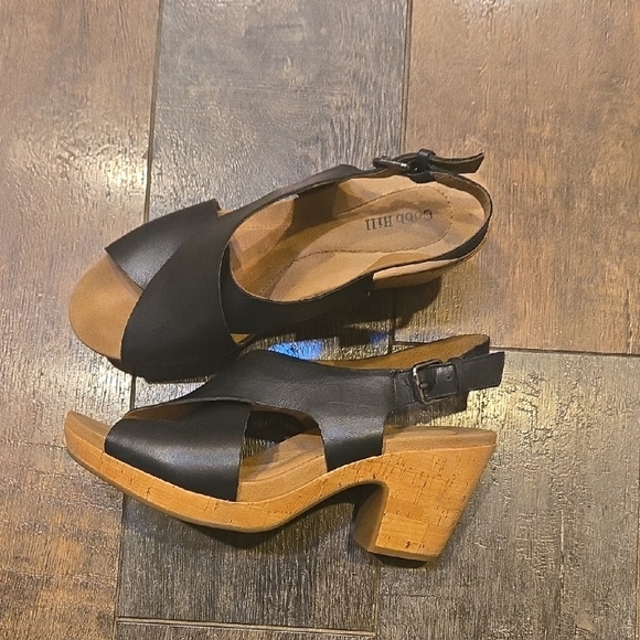 Cobb Hill by New Balance Shoes - Cobb Hill Black Sandals with Wooden Heel